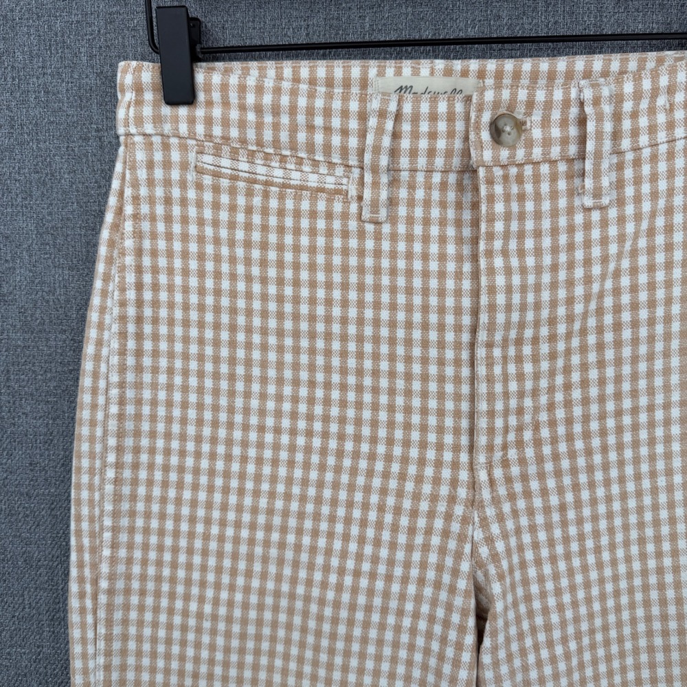 Madewell Slim Emmett Wide-Leg Crop Pants 26 Tan White Gingham Check Cottagecore - Picture 4 of 11